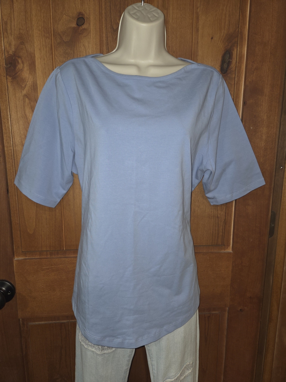 Women's‎ Light Blue Boatneck Short Sleeve Tee